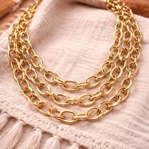 Marrin Costello Triple Strand Gold Chain Link Statement Necklace